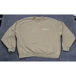 Essentials Fear of God Mens Sweatshirt Crewneck Size L Tan Fleece Pullover Logo